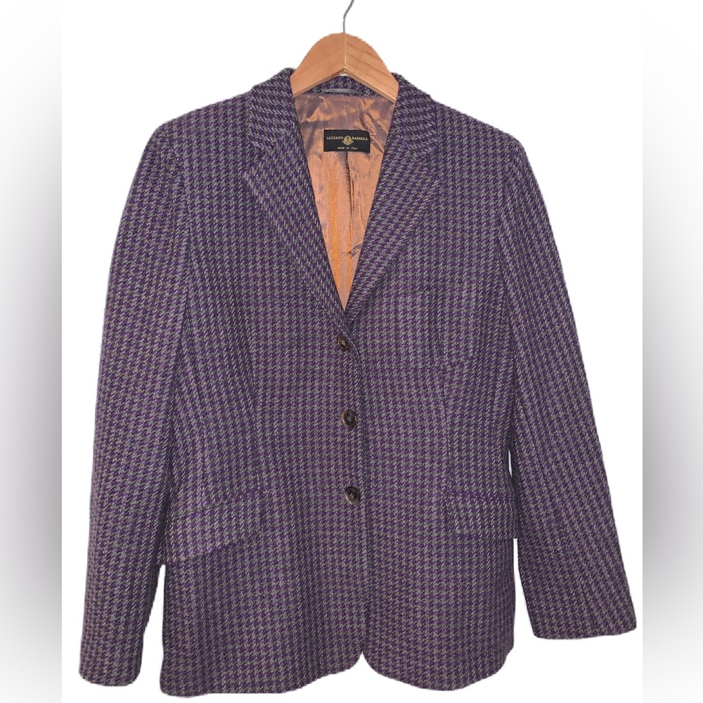 Luciano Barbera Made In Italy Wool Houndstooth Blazer Size  IT 46/ US 10